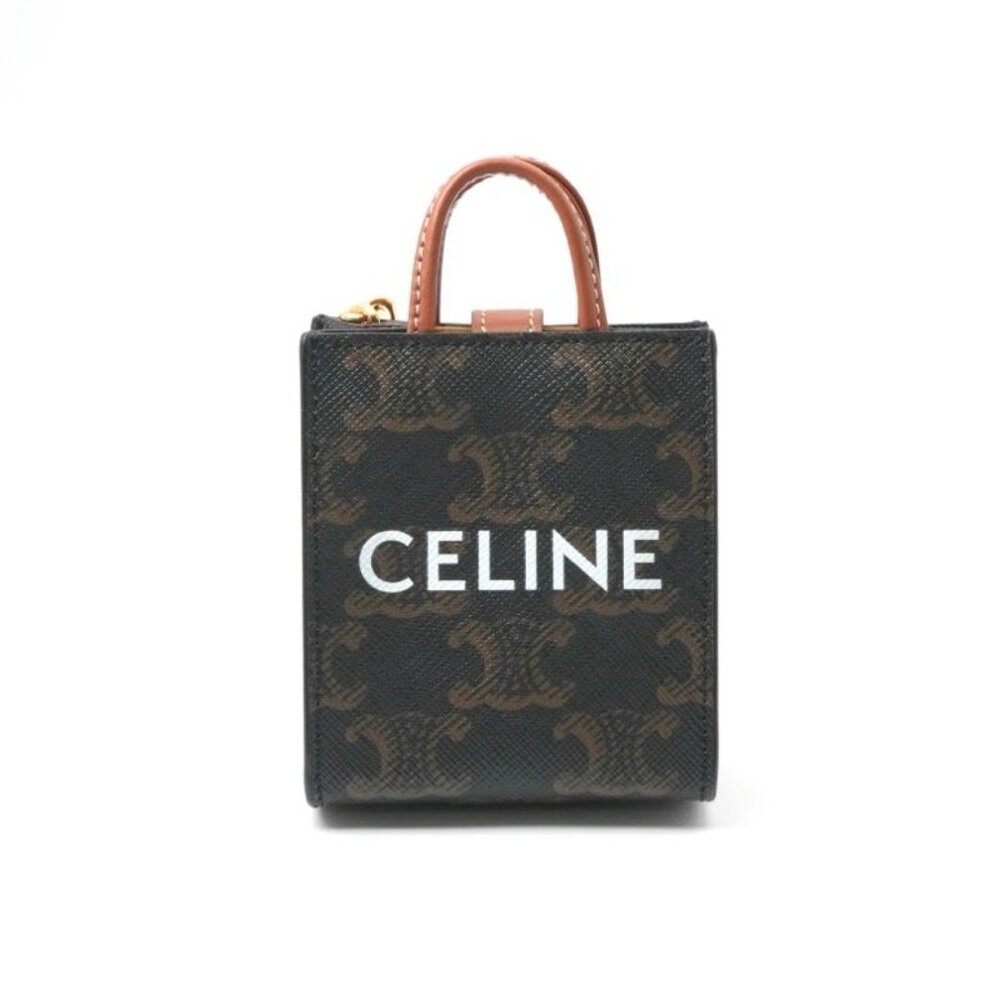 Celine Charm Brown Gold Triomphe Canvas Logo Micro Vertical Cabas - Picture 2 of 8